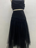Solid Skirts For Women High Waist Patchwork Mesh Minimalist Loose Mid Skirt Female Autumn Clothing Fashion Style