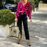 Toloer Women's Wear Fall 2024 Ladies Fashion Long Sleeved Bohemian Wind Leopard Print Top-Outfit