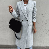Winter Women Casual Vintage Warm Overcoat Female Autumn Long Sleeve Suit Collar Long Woolen Coats Elegant Buttoned