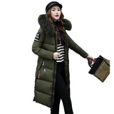 New Style In The Long Down Cotton Clothes Female Slim With Wool Collar Autumn Winter Cotton-Padded Clothes Pure Color Cotton-Padded Jacket-Outfit