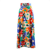 Floral Print Skirt High Waist Loose Patchwork Diamond Sashes Colorblock A Line Long Skirts Female 2021 Autumn