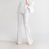 Toloer New Fashion Brand Double Breasted Three-Dimensional Flower Splicing Suit High Waist Bell Bottoms Two Sets Of Women's Clothing-Outfit