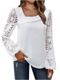 Women's Wear 2024 Spring And Autumn Fashion Elegant New Lace Spliced Knitted Blouse-Outfit
