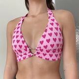 Toloer Sexy Sweet Love Print Metal Buckle Hanging Neck Tie Bra Vest-Outfit