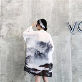 Chinese Style Printed Shirt Woman Causal Long Kimono Cardigan 2023 Long Sleeve Loose Blouse Sun Protection Blouses