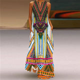 Retro Printed Digital Printing Long Collar Sleeveless Pocket Summer Sexy