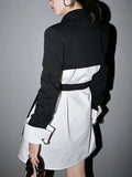 Toloer Fashion Brand Cross Design Sense Small Suit 2024 New Fashion Waist Long Back Short Black Coat Female-Outfit