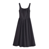 Spring Sweetness French Waist-Length Cotton And Linen Sleeveless Dress-Outfit