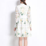 Famous Elegant Hollow Hook Flower Embroidery To Receive Waist Print Dress Women's Fashion
