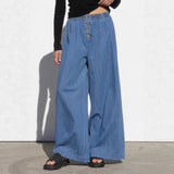 And Summer Thin Tight Waist Denim Trousers Pendant Retro Denim Broad Leg