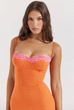 Orange Mesh Lace Patchwork Cami Maxi Dress-Outfit