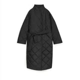 Msfancy Winter Long Parkas Women Vintage Stand Collar Quilted Coats Femme 2021 Double Breasted Tunic Bandage Jacket