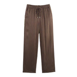 Homemade New Women's Striped Silk-Striped Silk-Striped Silk-Sense Shirt Silk-Striped Trousers