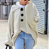 Bold Shade Oversized Button Long Sleeve Knitted Beige Pullover Sweaters Streetwear 2000s Vintage Trun-down Collar Jumpers