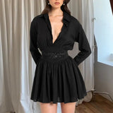 Black Embroidery Shirt Mini Dress-Outfit