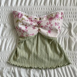 Printed Patchwork Tube Crop Top-Outfit