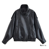 Feng 2025 New Fashion Temperament Women's Lychee Leather Jacket