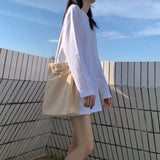 Toloer Long White Solid Color Outside Wear Long Sleeve Bottom T-Shirt Hoodie Lining Fold Wear Autumn Woman Loose-Outfit