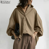 Women Oversized Long Sleeve Shirt ZANZEA Spring Lapel Neck Buttons Down Loose Tops Tunic Casual Work Blusas Solid