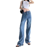 Toloer Sense Wide Leg Jeans Female Autumn High Waist Show Thin Loose Large Size Versatile Straight Tube Drag Pants Tide Ins-Outfit