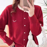 Round-Necked Pearl Sweater Women's European Station Europe 2024 New Spring Cardigan Sweet Gentle Wind Sweater-Outfit