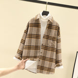 Toloer Thick Hair Coat Women 2025 Autumn And Winter New Shirt Port Loose Long-Sleeved Grinding Lattice Plus Velvet Shirt