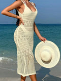 Beach Hoodie Sexy Long Hollow Knitted Slings Bareback Holiday Sunscreen