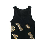 Toloer 2024 New Women's Fashion Joker Casual Sequins Knit Vest Jacket 0021005-Outfit