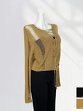 Toloer And After Two Wear Sand Dune Waste Wind Top Hole Long Sleeve T-Shirt Hollow See-Through Blouse Rope Tie Tie