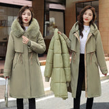 One Dress Three Wear Detachable Pie To Overcome The Wool Collar Female Long Knee Cotton-Padded Clothes And Thick Waist Show Thin Cotton Coat-Outfit