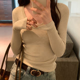 Shoulder Long-Sleeved T-Shirt A New Autumn Style Slim Knitted Bottomed Shirt With Solid Color Underwear-Outfit