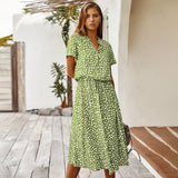 Print Dress Women Summer Casual Short-sleeved White Dresses Buttons Long Elegant 2020 Fashion Clothes For Women