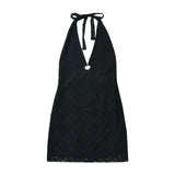 Summer Three-Dimensional Flower Decoration Hanging Neck Lace-Wre-Necked Lace-Up Hip Babes Short