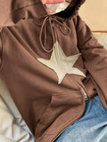 Vintage Star Patch Baggy Zip Up Hoodie-Outfit