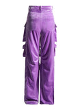 Toloer 2024 New Fashion Design Sense Splicing Pocket Decorative Design Sense High Waist Velvet Pants Straight Tube Cargo Pants-Outfit