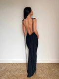 Sexy Women‘s Bodycon Long Dress Solid Color Slant Shoulder Drawstring Backless Ruched Detail Skinny Party vestido-Outfit