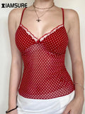Sexy Slim Dot Printed Camis Tops Holiday Contrast Color V-Neck Sleeveless Tank Tops Women 2024 Summer Fashion Streetwear-Outfit