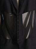 Toloer Coat Female 2024 New French Casual Fish Bone Beam Waist Mesh Stitching Slim Perspective Small Suit Summer-Outfit