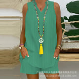 Women's New Solid Color Vertical Collar Sleeveless Casual Suit LZR14529K Series-Outfit