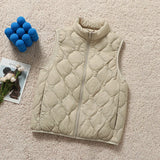 Autumn And Winter New Down Jacket Vest Female Short Stand Collar Leisure Light Vest Warm Large Size Sleeveless Coat-Outfit