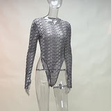 Printed Chaochao Brand Mesh Spicy Girls' Conjoined Clothes Are Sexually Transparent Long-Sleeved Tight Fashionable Women's Wear-Outfit