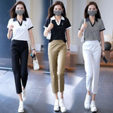 Women Pants Korean Style 2023 Summer New High Waist Slim Thin Crop Casual Solid Pockets Elegant Fashion Trousers-Outfit