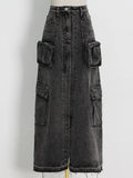 Toloer Design Sense A Skirt Spring 2024 New Fashion Temperament Splicing Tooling Pocket Skirt Woman-Outfit