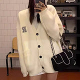 Autumn And Winter New Loose Knitted Cardigan Women's Letter Embroidered Blouse Long-Sleeved Sweater Sweater Knitted Shirt Girl-Outfit