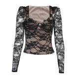 New Fashionable Women's Wear In Spring And Summer Sexy Micro-Transparent Lace Breast Cup Long-Sleeved Blouse-Outfit