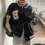 Women Leather Baseball Jacket Harajuku Bone Letter Varsity Bomber Jackets Hip Hop Streetwear Men College Breasted Coats