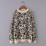 2019 Fall Winter Casual Leopard Print Knitted Pullover Streetwear Jumpers Harajuku Long Sleeve Retro O Neck