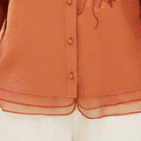 Summer Women's Round Neck Flower Embroidered Button Patchwork Chiffon Cardigan T-shirt Casual Elegant Three Quarter Tops-Outfit