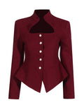 Toloer British Wind 2024 New Standing Collar Hollow Out Waist Irregular Short Texture Long Sleeve Suit Jacket Female-Outfit