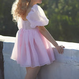 Puff Sleeve Tulle Mini Dress-Outfit